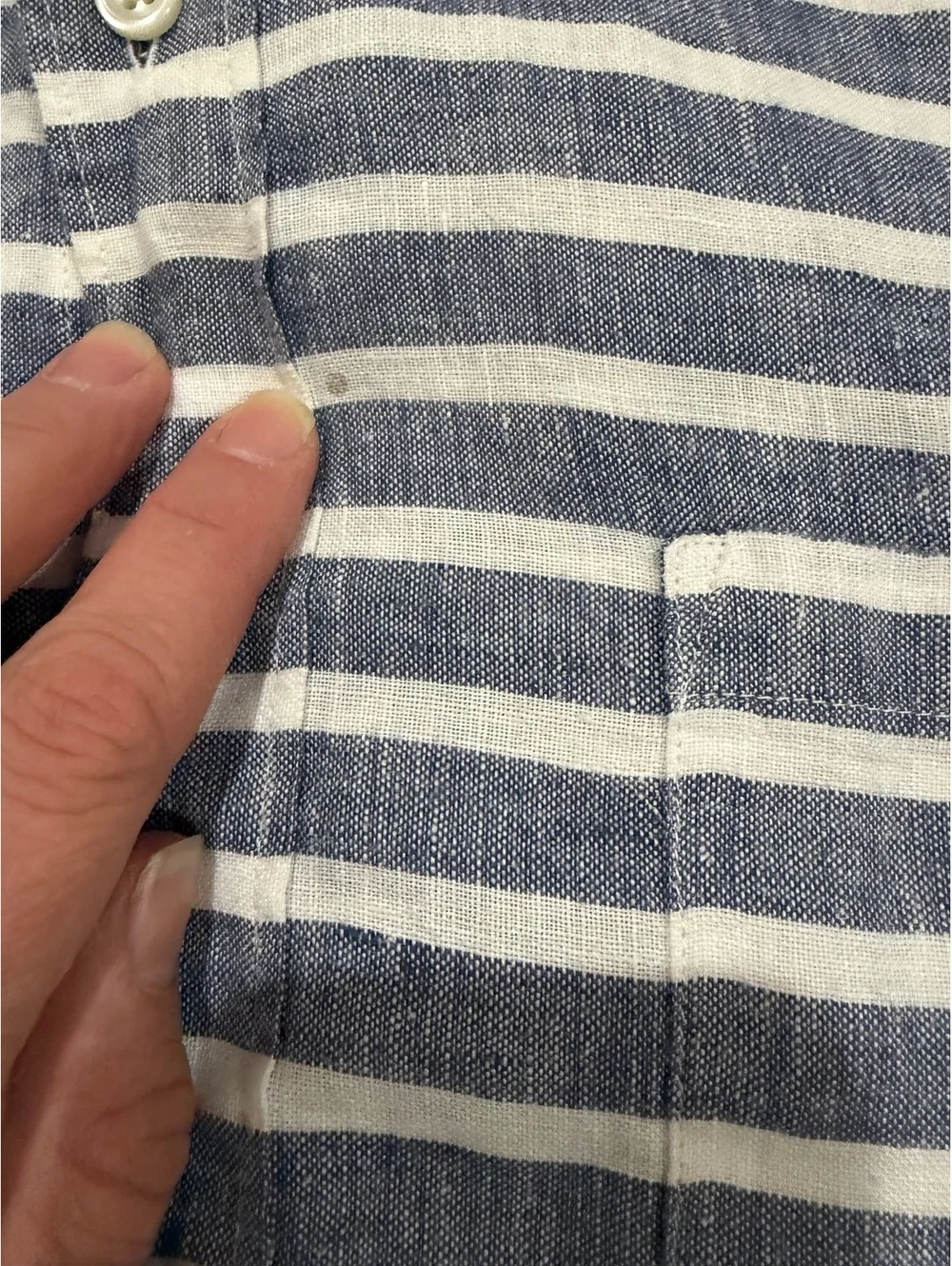 Men's J.Crew short-sleeve shirt blue white striped linen button down M MEDIUM